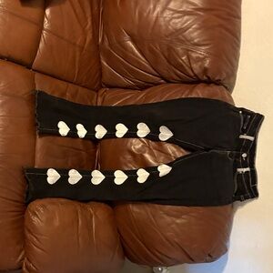 Trendy Black Skinny Jeans with White Heart Details